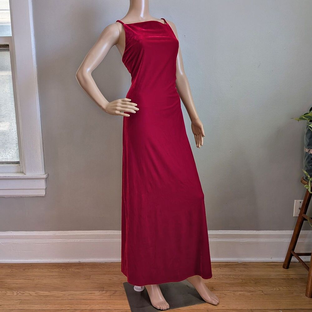 Vintage 90s Roberta Red Velvet Gown Prom Dress Siren Formal Size Large